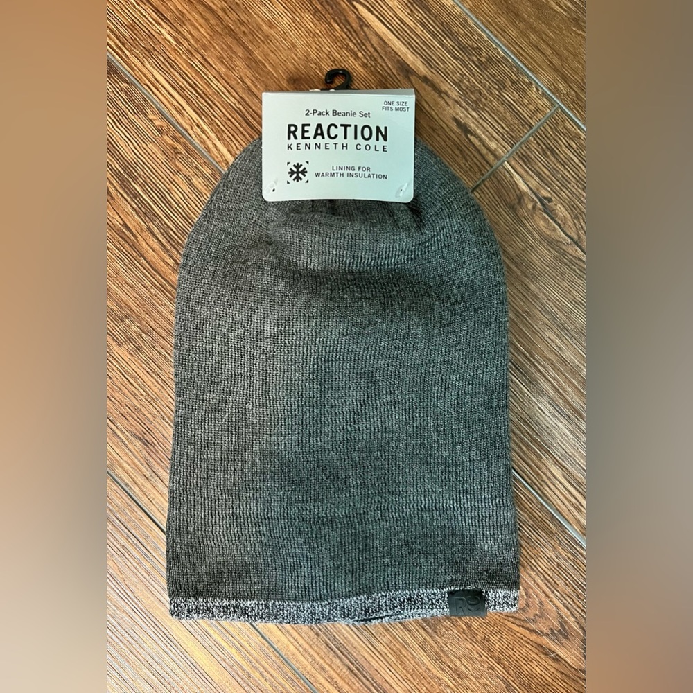 NWT Kenneth Cole REACTION two-pack beanie set. One grey and one black. OS.